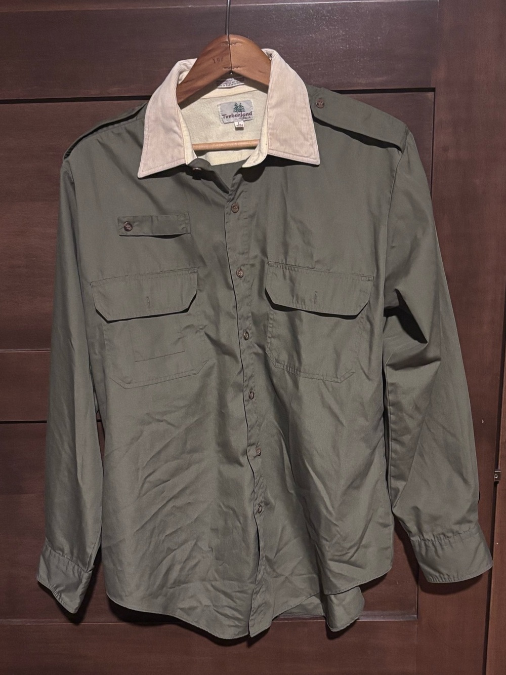 Timberland by Block Olive Green Field Shirt w/ Cream Corduroy Collar